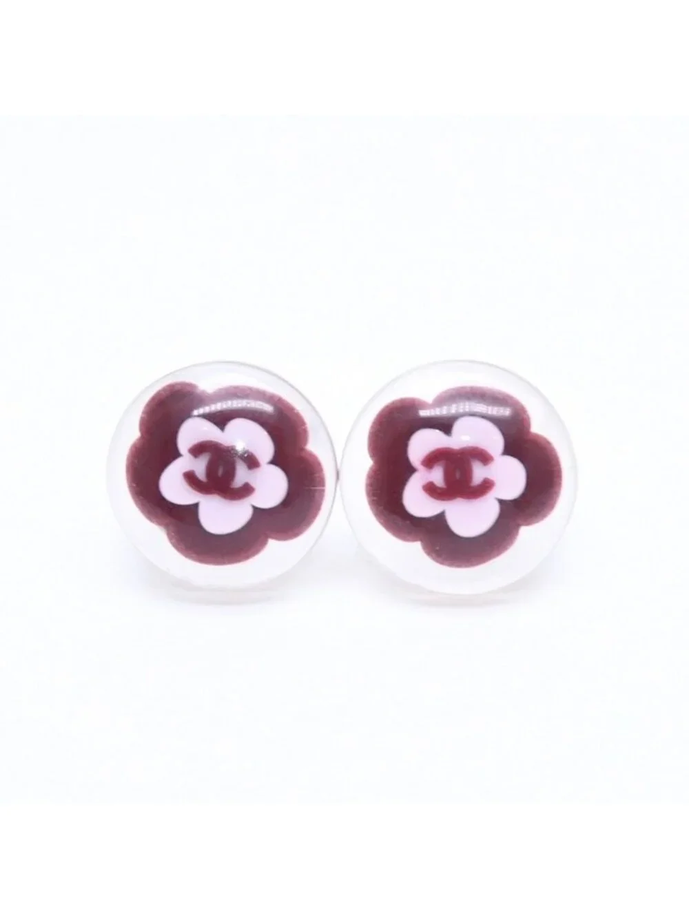 Chanel CC Logo Earrings 04 Camellia Clear Resin